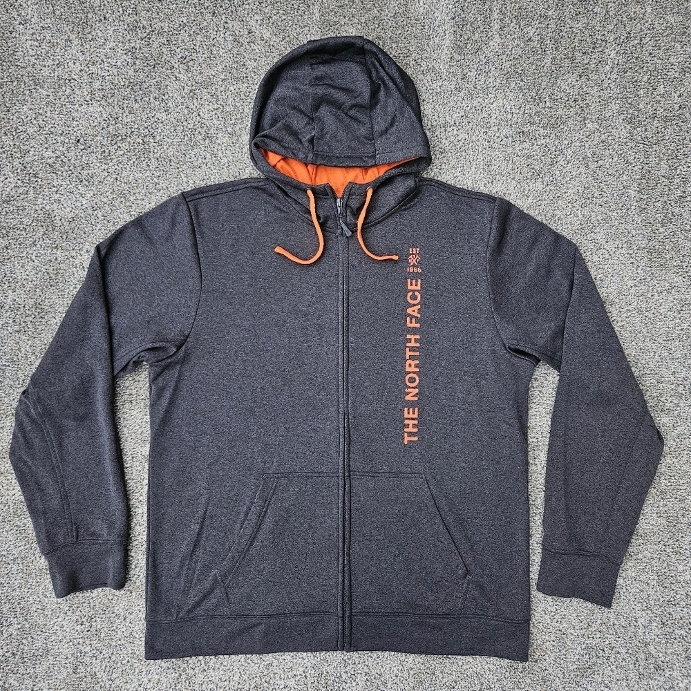 North Face Men’s Zip Up Sweatshirt Size XL Full Zip Hoodie Jacket Gray Orange
